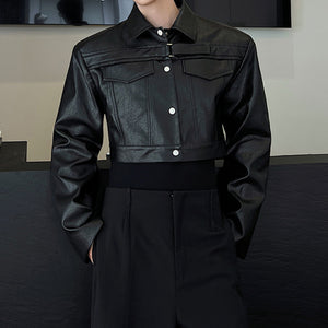 Motorcycle Leather Cropped Jacket