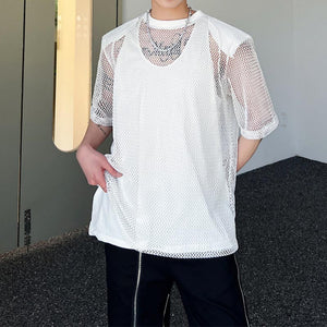 Cutout Fishnet Short Sleeve T-Shirt