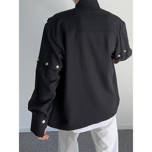 Accordion Pleated Zipper Stand Collar Jacket