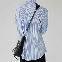 Load image into Gallery viewer, Blue Striped Cuban Collar Pad Shirt
