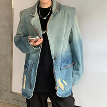 Load image into Gallery viewer, Distressed Washed Gradient Padded Denim Jacket
