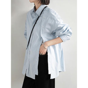 Irregular Double Breasted Lapel Long Sleeve Shirt