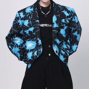 Contrast Print Cropped Single Button Jacket