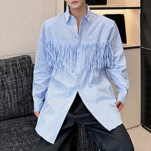 Load image into Gallery viewer, Blue Striped Fringed Casual Shirt
