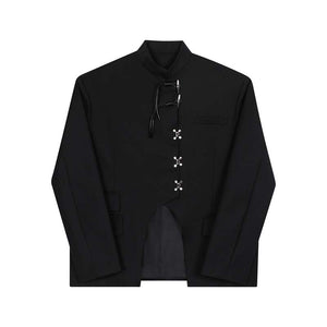 Irregular Hem Metal Button Stand Collar Blazer