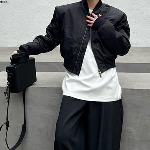 Collarless Simple Loose Silhouette Short Baseball Jacket