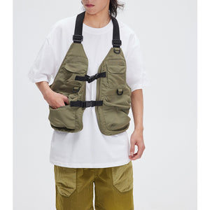 Cargo Vest Collarless Cardigan Jacket