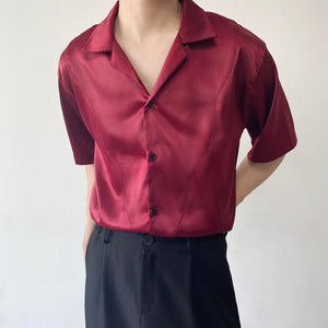 Cuban Collar Burgundy Short Sleeve Shirt