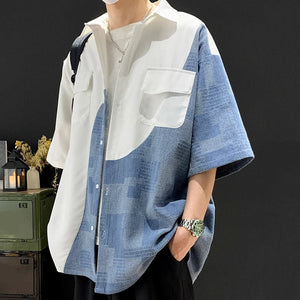 Denim Patchwork Short-sleeved Casual Shirt