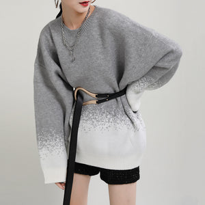 Autumn and Winter Gradient Mid-length Crew Neck Sweater