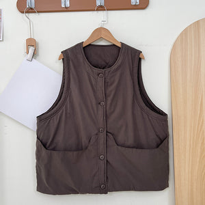 Loose Round Neck Thickened Padded Vest