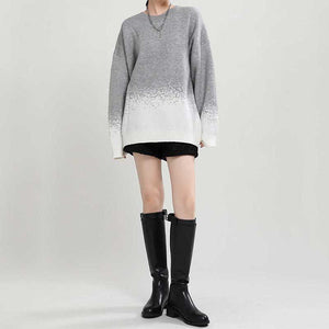 Autumn and Winter Gradient Mid-length Crew Neck Sweater