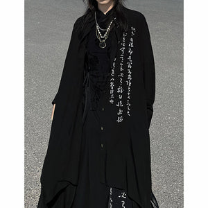 Asymmetric Hem Calligraphy Print Oversized Shirt