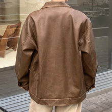 Load image into Gallery viewer, Distressed Brown PU Leather Zip-Up Jacket
