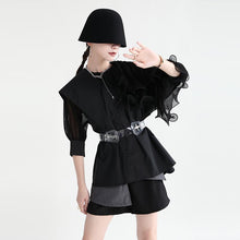 Load image into Gallery viewer, Lapel Panel Ruffle Roll Ruffle Short Sleeve Shirt
