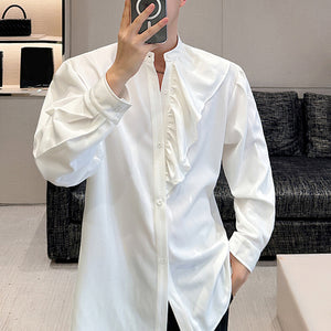 Asymmetrical Ruffled Stand Collar Loose Shirt