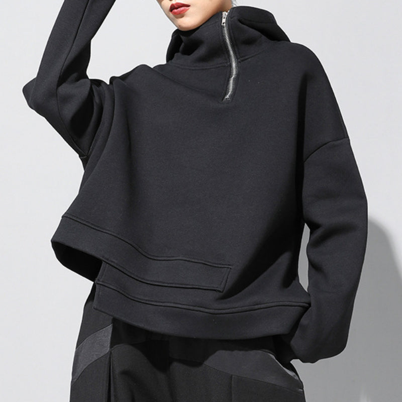 Hooded Loose Black Sweatshirt