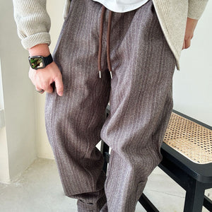 Loose Herringbone Casual Straight Drawstring Pants