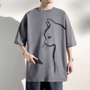 Cat print short-sleeve T-shirt