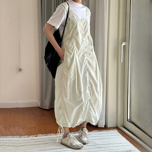 Drawstring Pleated Breathable Work Dress