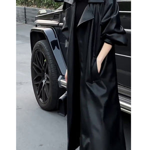 Loose Mid-length Leather Coat