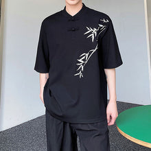 Load image into Gallery viewer, Bamboo Embroidery Stand Collar Button T-Shirt
