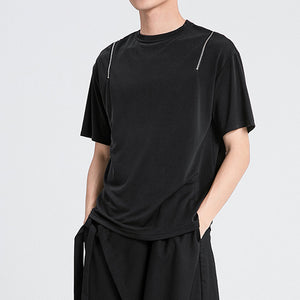 Lace-up Zip-up Slit Casual T-shirt