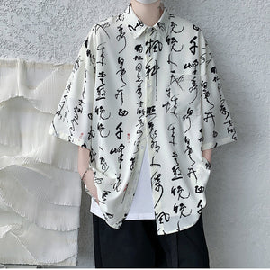 Calligraphy Printed Thin Short Sleeve Shirts