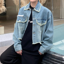 Load image into Gallery viewer, Fringed Cropped Denim Jacket
