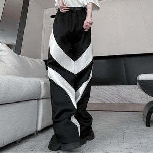 Black and White Contrast Loose Straight Trousers