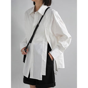 Irregular Double Breasted Lapel Long Sleeve Shirt