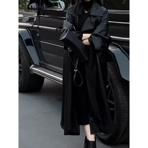 Loose Mid-length Leather Coat