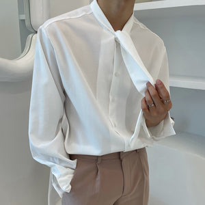 Casual Solid Color Tie Loose Shirt