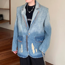 Load image into Gallery viewer, Distressed Washed Gradient Padded Denim Jacket
