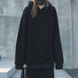 Black Loose Hooded Sweatshirt