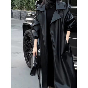 Loose Mid-length Leather Coat