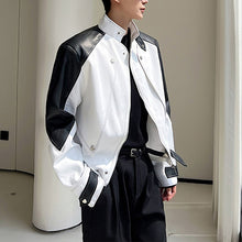 Load image into Gallery viewer, Black and White Contrast Structured Stand Collar Cropped Jacket
