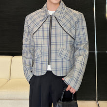 Load image into Gallery viewer, Casual Cropped Zipper Lapel Plaid Jacket
