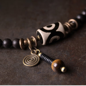 Ethnic Retro Cylindrical Dzi Beads Ebony Bracelet