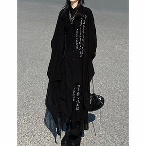 Asymmetric Hem Calligraphy Print Oversized Shirt