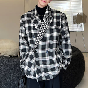 Double Collar Plaid Contrast Blazer