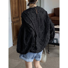 Load image into Gallery viewer, Embroidered Puff Sleeves Lace Up Long Sleeve Shirt
