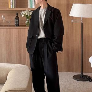 Loose-fitting Jacket Drawstring Straight-leg Suit Trousers Two-piece Suit