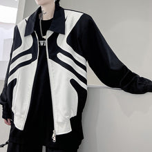 Load image into Gallery viewer, Black and White Stitching Contrast Color  Shoulder Pad Jacket
