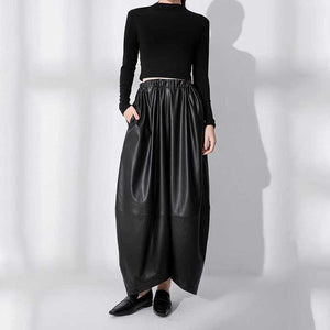 Black Loose High Waist PU Leather Pants