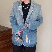 Load image into Gallery viewer, Distressed Washed Gradient Padded Denim Jacket
