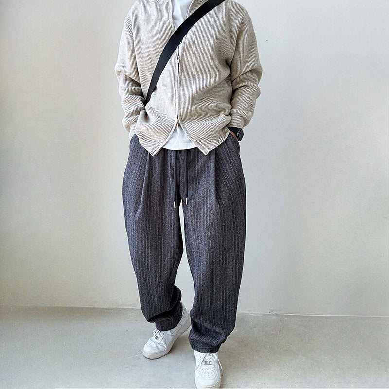 Loose Herringbone Casual Straight Drawstring Pants