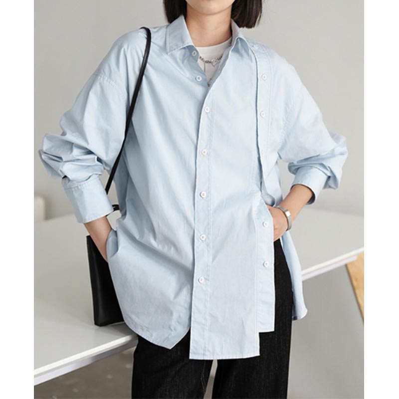 Irregular Double Breasted Lapel Long Sleeve Shirt