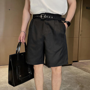 Business Casual Solid Color Belt Shorts