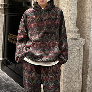 Jacquard Hooded Sweatshirt Casual Sports Sweatpants Two-piece Set